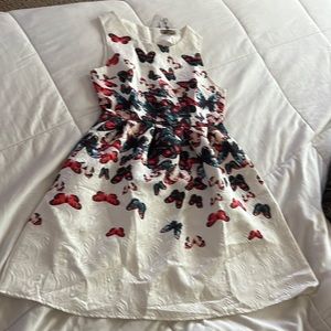 Acevog White Sleeveless Crew Neck Midi Dress With colorful Butterfly Size Small